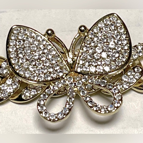 FASHION JEWELRY STAINLESS STEEL BUTTERFLY BRACELET RHINESTONE GOLD CUBAN CHAIN - Picture 8 of 14